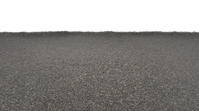 Broad stretch of smooth asphalt road with granular texture and distant horizon on transparent background