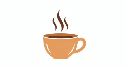Simple Hot Coffee Cup Clip Art Logo in Flat Earth Tone Colors