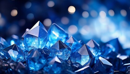 Close Up Of Sparkling Blue Crystal With Blurred Background