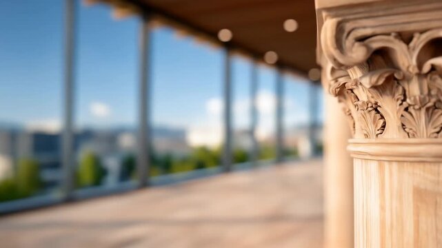 Architectural column detail classical carved wood structure interior design