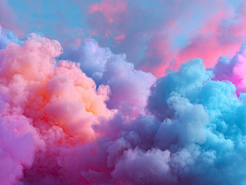 Vibrant pastel colored smoke clouds, creating an abstract ethereal background.