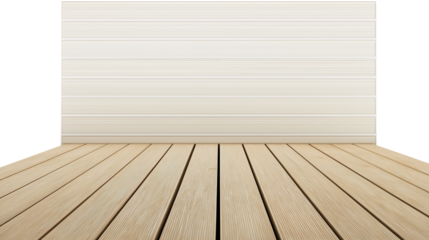 Minimalist indoor space with light brown wooden floor and light beige walls, transparent background