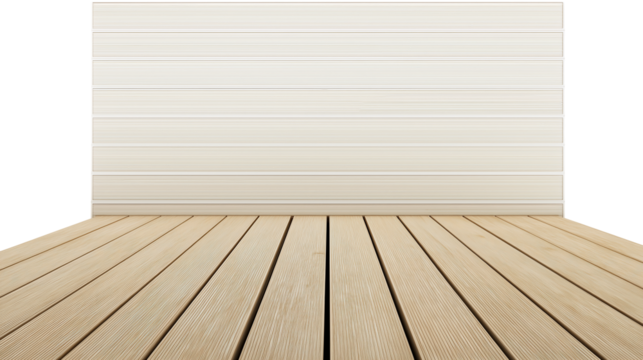 Minimalist indoor space with light brown wooden floor and light beige walls, transparent background