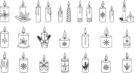 Hand-Drawn Christmas Candles: Festive Holiday Illustrations for Design