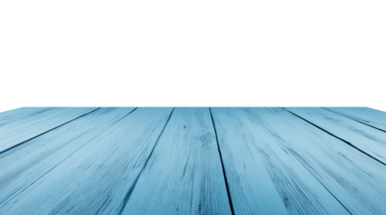 Close-up of weathered wooden planks with light blue pastel finish on transparent background