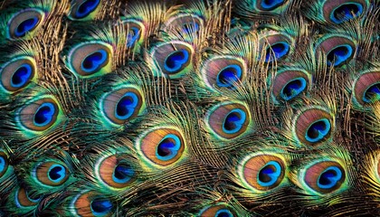 Experience The Stunning Iridescent Beauty And Intricate Texture Of Vibrant Peacock Feathers Creating A Luxurious And Eye Catching Backdrop For Your Creative Projects