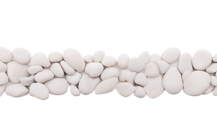 Row of white pebbles with varying textures on transparent background