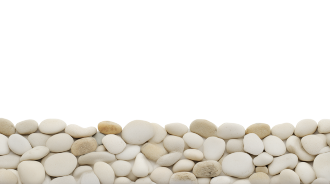 Meticulously arranged row of smooth rounded stones on transparent background