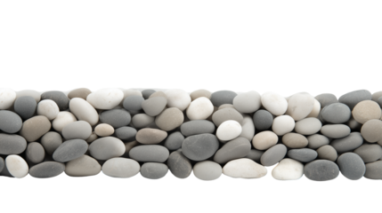 Row of smooth rounded pebbles in neutral tones on transparent background