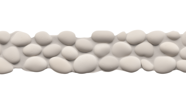 Row of smooth oval stones in gradient arrangement on transparent background
