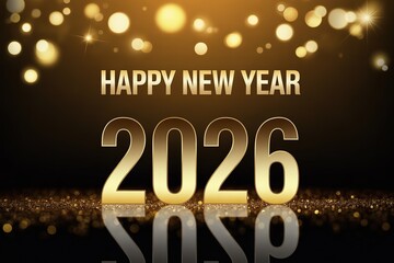 Happy New Year 2026 Celebration Gold Sparkle Design Greeting Card Template