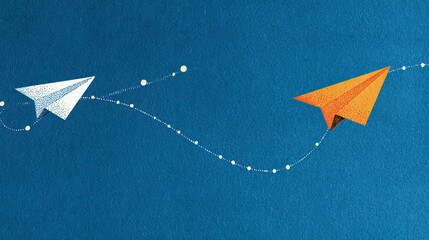 Two paper airplanes diverging paths journey