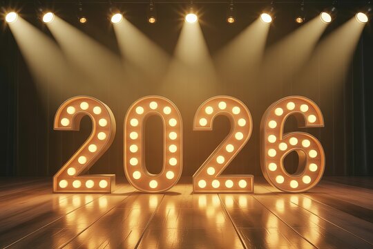 Happy New Year 2026 Celebration Stage Lighting Design Golden Numbers SEO Optimized
