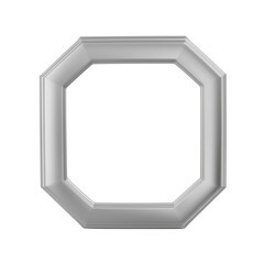 Sleek metallic silver octagonal frame with polished reflective surface and intricate detailing on transparent background