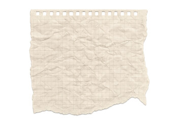 Obraz premium Crumpled graph paper sheet with torn edges, vintage texture, notebook page, transparent background
