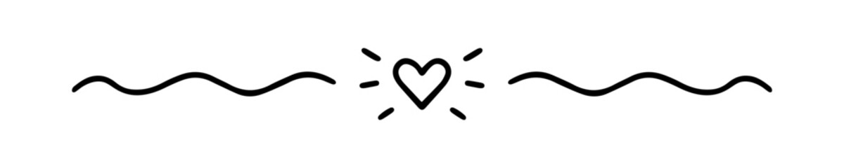 Text dividers with hearts doodle. Wedding decorative elements. Separate ornament, borders, lines. Hand drawn vector illustration isolated on a transparent background