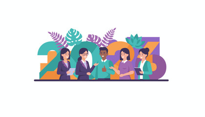 Diverse business team celebrating success and planning for the year 2023 Vector illustration