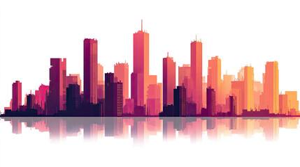 Sunset Cityscape: Modern Urban Skyline Reflection