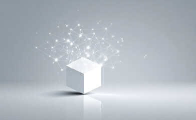 White cube with glowing network connections
