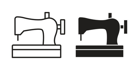 Old sewing machine icon concept outline symbol design. Simple element illustration.