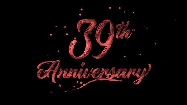 39th anniversary text animation in red metallic effect. suitable for celebrating special occasions, invitations, anniversary cards and social media. Includes alpha channel for any background.