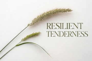 Flatlay of bent grass tips with the words RESILIENT TENDERNESS