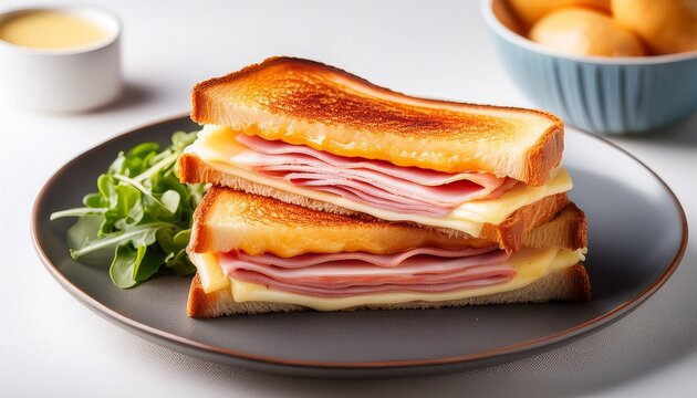 Classic Monte Cristo Sandwich With Ham And Cheese On White Backdrop Breakfast Brunch Selective Focus