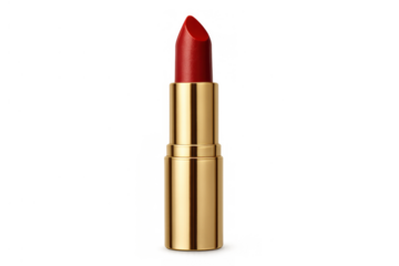 Red lipstick with golden case, cosmetic product for beauty and make-up, isolated and having transparent background