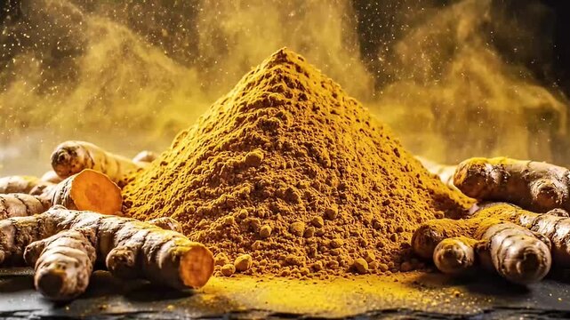 vibrant turmeric powder and roots