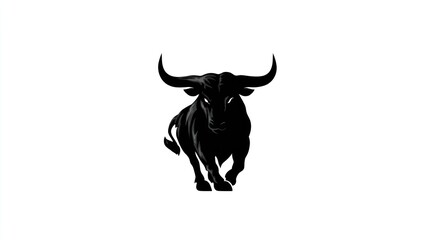 Powerful charging black bull silhouette, full body, isolated on white background. Symbolizing strength, aggression, determination, and success.