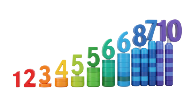 3D Math Counting Rods Set for Classroom Learning on White Background  PNG Clean