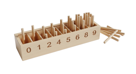 3D Montessori Spindle Box for Counting on White Background   PNG Clean