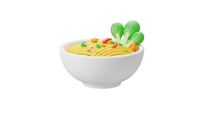 3D Noodle Bowl Icon in Modern Style on White Background   PNG Clean
