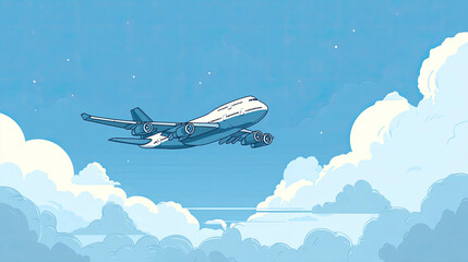 Airplane flying above fluffy cloudscape