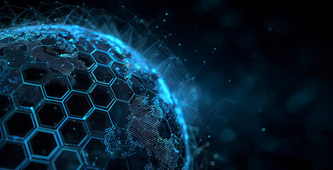 Digital Globe: Hexagon Network, Blue Hues