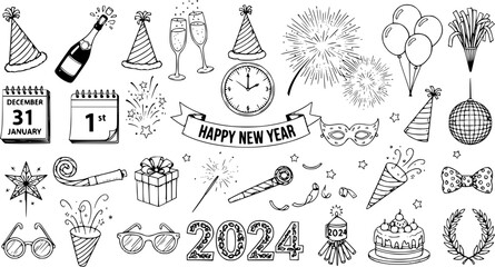 New Year's Eve Doodle Collection: Hand-Drawn Celebration Icons