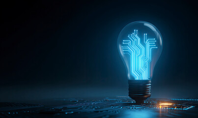 Futuristic glowing lightbulb digital circuit