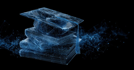 Digital Graduation Cap on Stack of Books