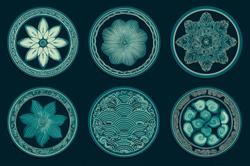 Korean Traditional Pattern Series in Teal and Gold