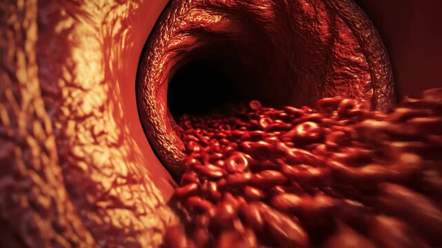 Arterial walls narrowing under hypertension, each contraction sends blood surging with amplified force, vessel linings quivering under pressure