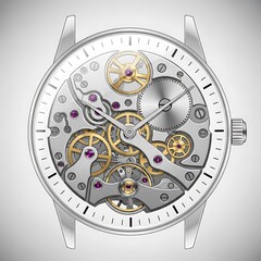 Intricate Mechanical Watch Movement Displaying Gears and Components.