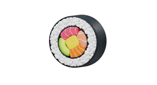 3D Sushi Roll Icon in Soft 3D Style on White Background  PNG Clean