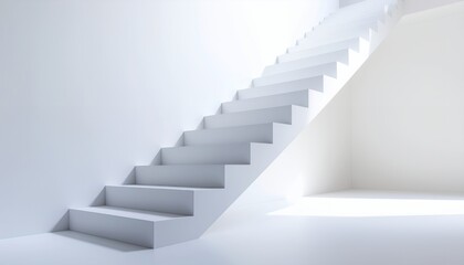 Fototapeta premium Minimalist White Staircase Ascending in a Bright, Modern Interior Space.