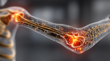 Elbow joint anatomy rendering for medical illustration and education