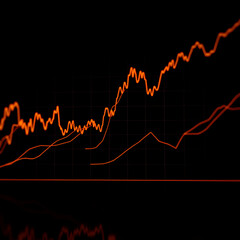 Dynamic finance graph showing market trends and correlations with vibrant orange lines against dark background, reflecting pulse of financial data