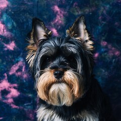 Fototapeta premium Adorable Yorkshire Terrier with Expressive Eyes on a Vibrant Background.