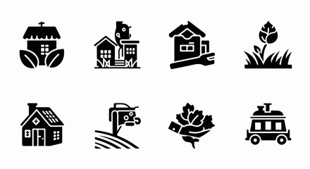 Naklejka premium Eco friendly living and sustainable farming solid glyph icons set.