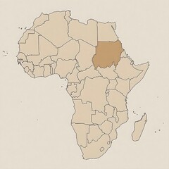 Map of the continent of Africa with country borders. Map of Sudan
