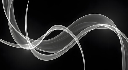 Flowing white luminous curves dance in the darkness, a modern abstract design element for web design, technology, or futuristic branding, adding a touch of elegance and sophistication