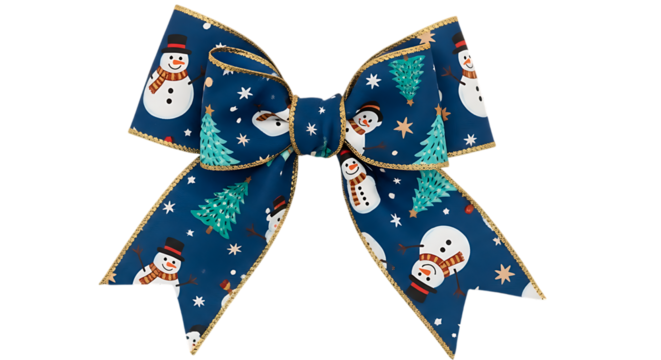 Christmas Bow with Snowman and Tree Pattern